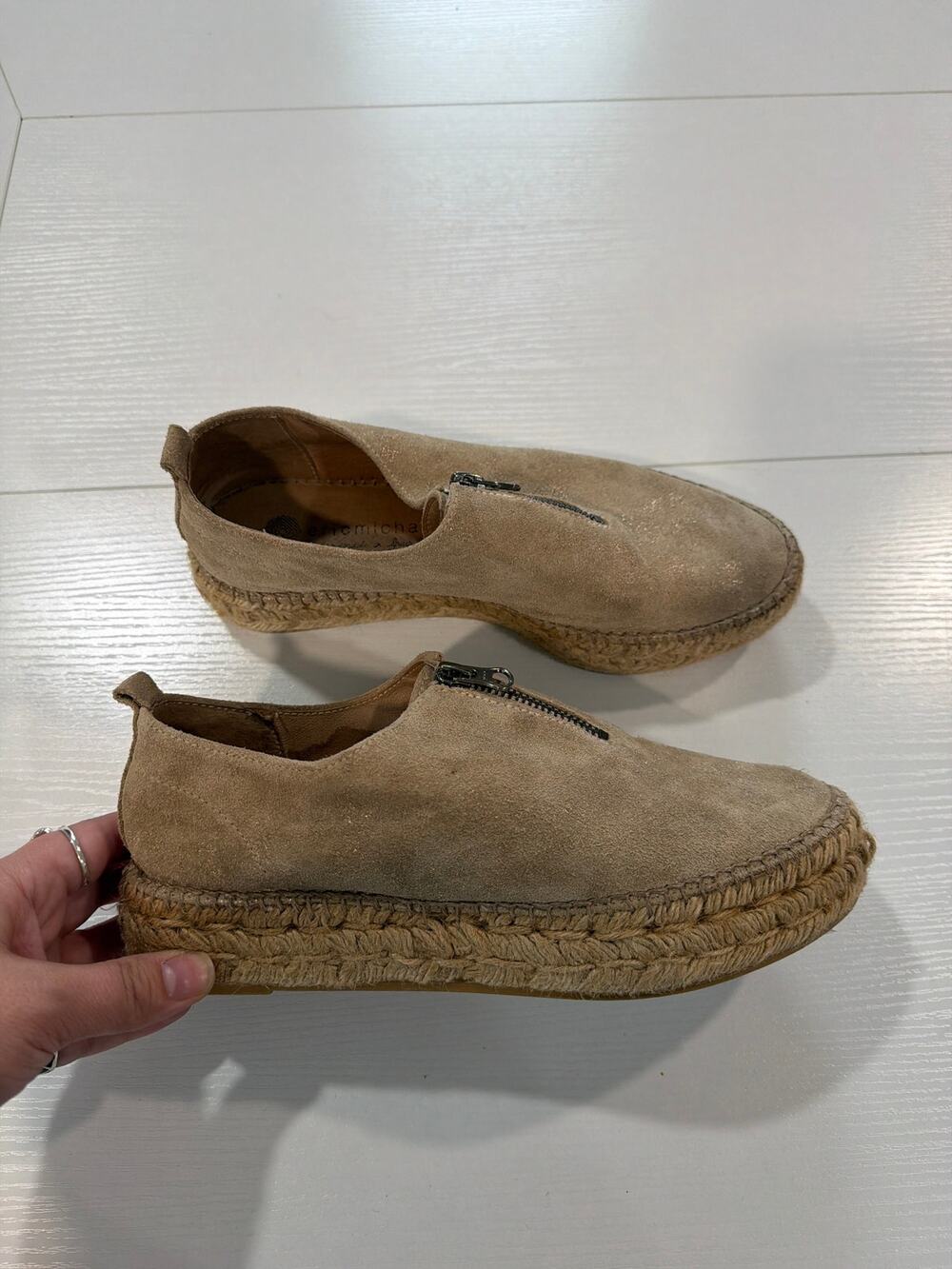 Eric Michael Suede Slip On Platform Zipper Espadrilles Size 38 US 8
